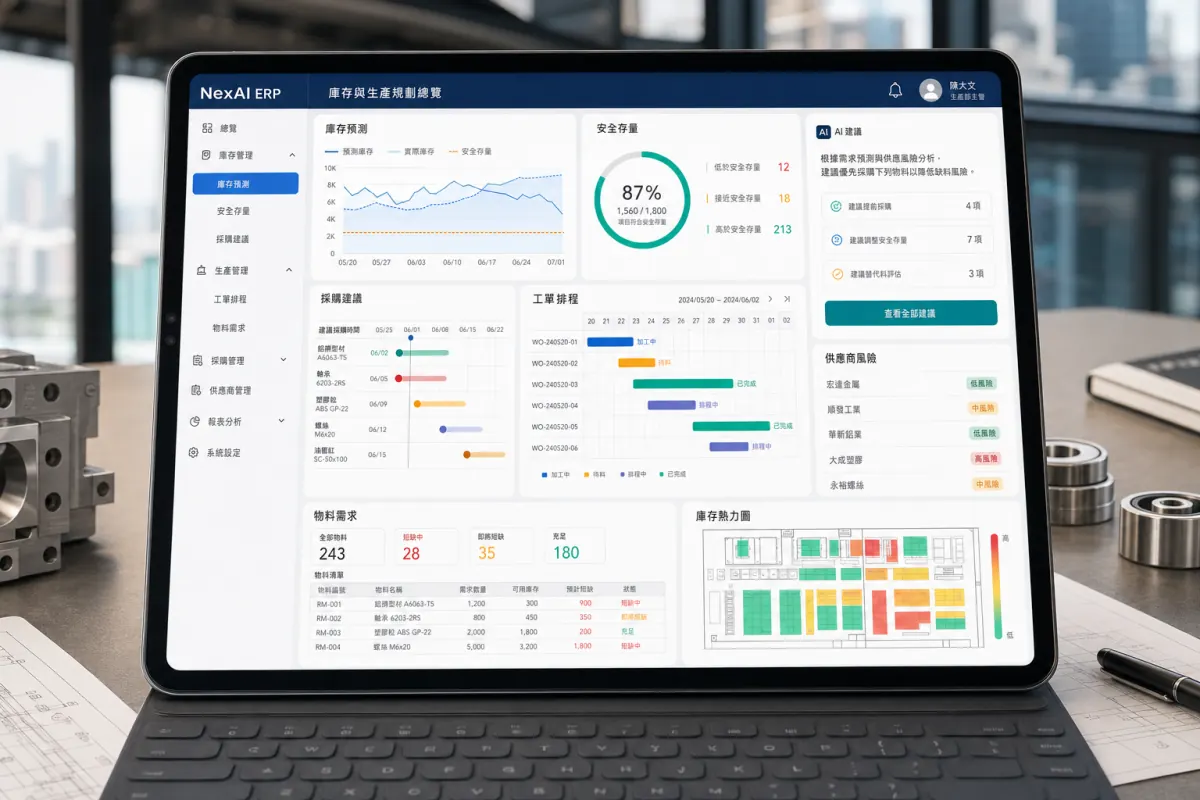 NexAI ERP iPad 庫存預測與排程介面