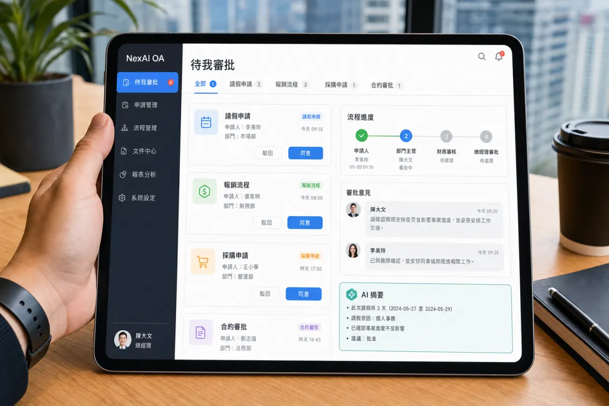 NexAI OA iPad 審批流程介面